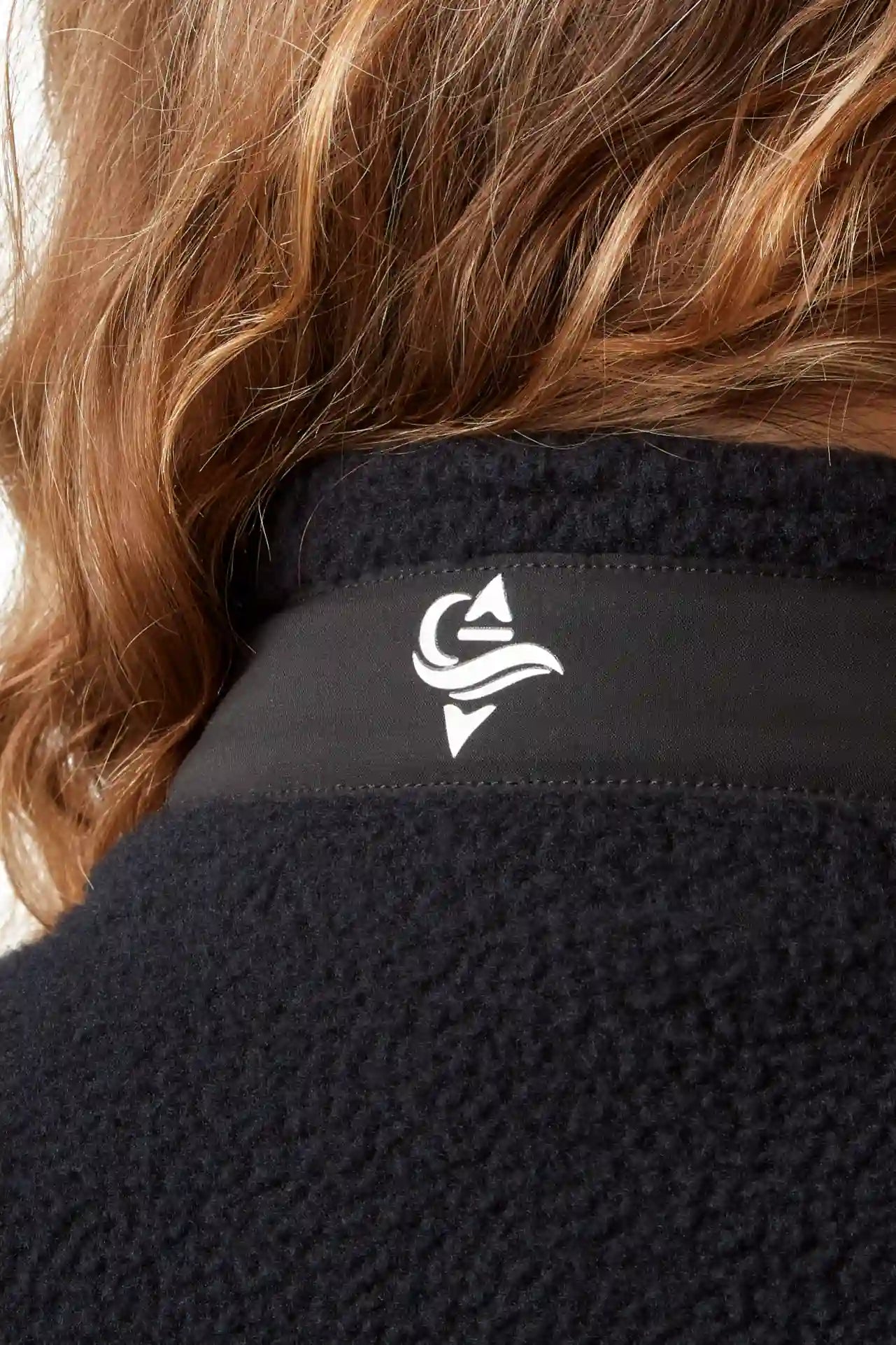 Black recycled sherpa fleece jacket with contrast panels for women's rowing, active, leisure and coastal wear