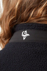 Black recycled sherpa fleece jacket with contrast panels for women's rowing, active, leisure and coastal wear