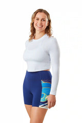 Wave print women's high waisted recycled performance shorts for rowing, running, gym, yoga and training