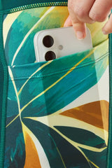 Side view showing side pocket on Jungle high waisted women's rowing, running, yoga, gym and training shorts