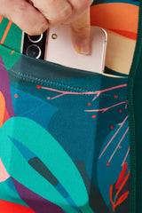 Side view showing side pocket on Tropical high waisted women's rowing, running, yoga, gym and training shorts