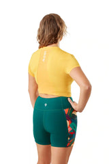 Tropical print women's high waisted recycled performance shorts for rowing, running, yoga, gym and training