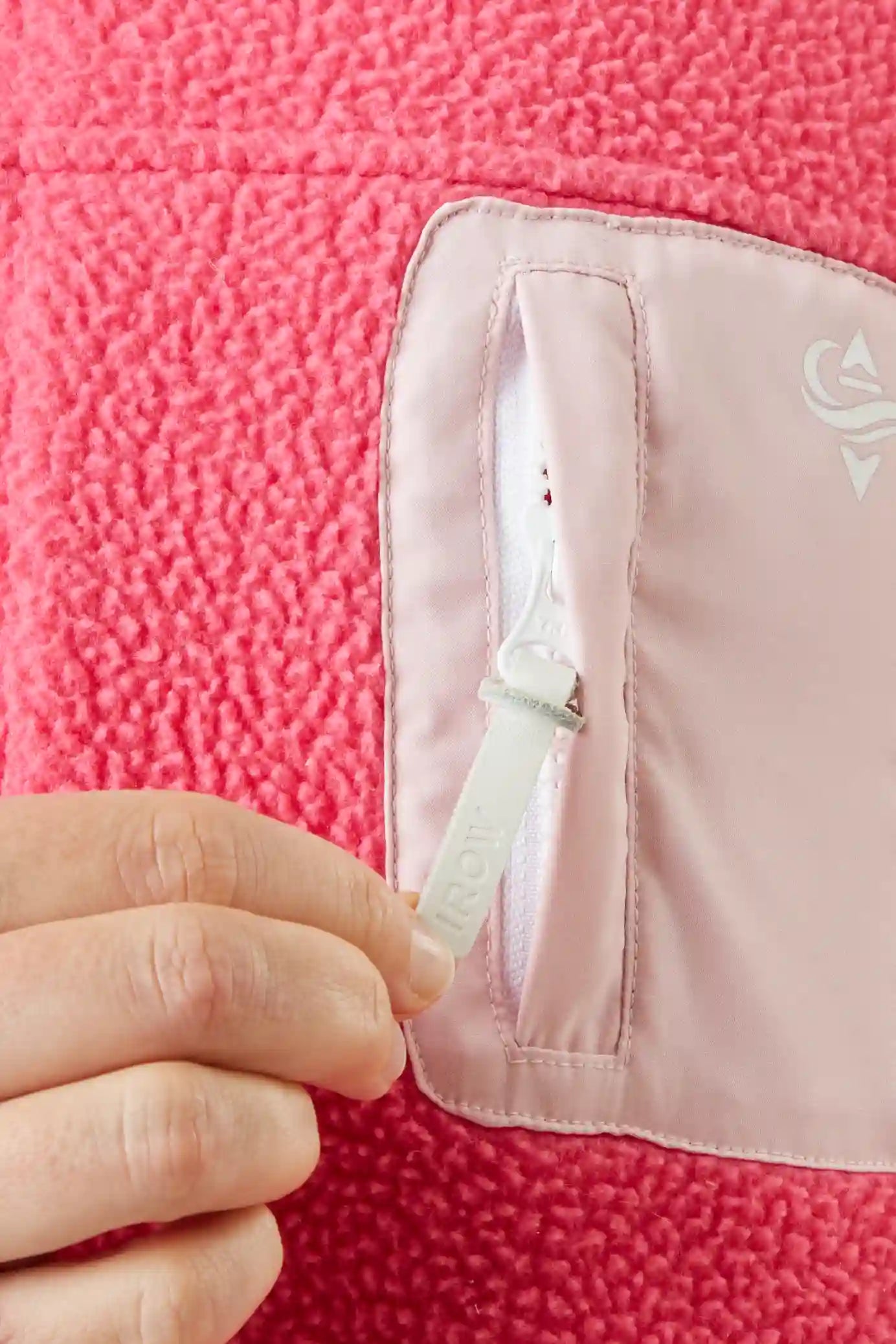 Pink recycled sherpa fleece jacket with contrast panels for women's rowing, active and leisure wear