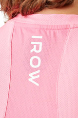 Pink short sleeve Aerocool performance crop top for women's rowing and training