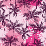 Pattern of black palm trees on a pink and white abstract background
