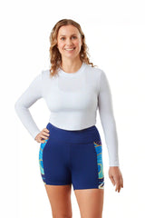 White long sleeve Aerocool performance crop top for women's rowing, running, yoga, gym and activewear